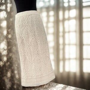 Ultra Pink,  Cream Crochet Knit Midi Skirt